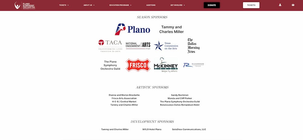 sponsor page example of linked companies in Plano
